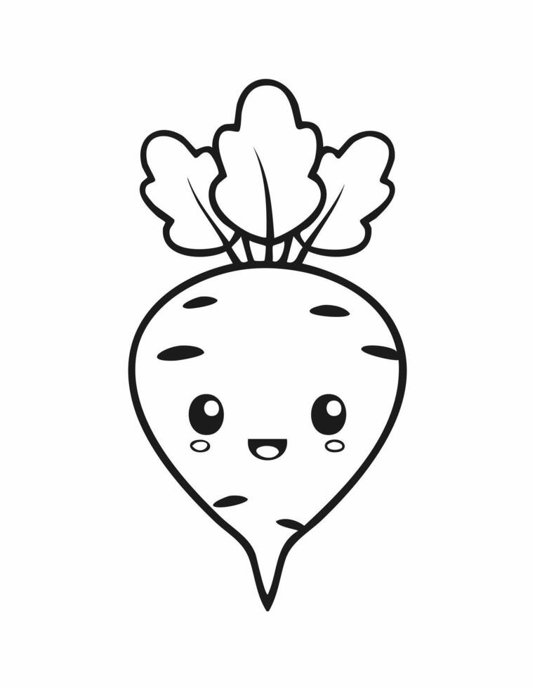 Turnip Vegetable Vegan Food Meal Healthy Coloring Kid Page in Black and White. Monochrome and Colored Samples vector
