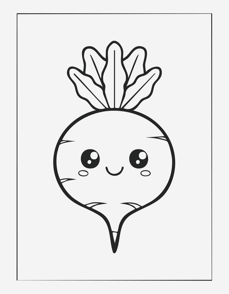 Turnip Vegetable Vegan Food Meal Healthy Coloring Kid Book Page in Black and White. Monochrome Colored Samples vector