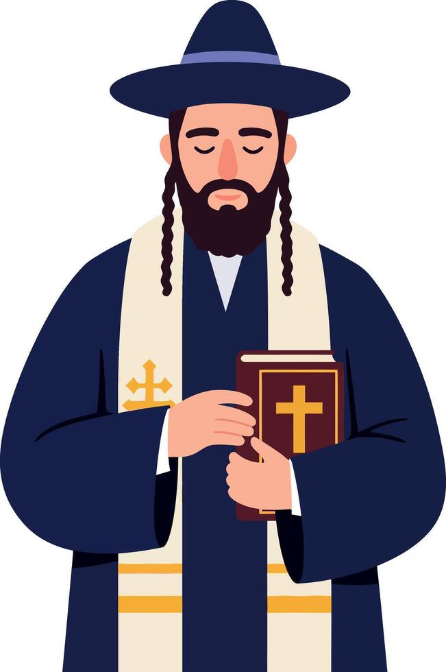 Religious leader holding a book in traditional attire with flat design elements showcasing minimal colors art vector