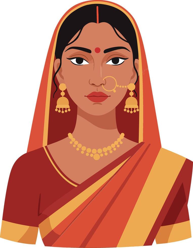 Elegant woman in traditional attire with jewelry in flat design style art vector