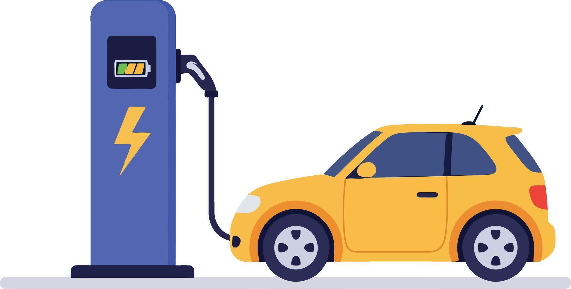 Electric car charging at a modern station in flat, minimal design style art vector