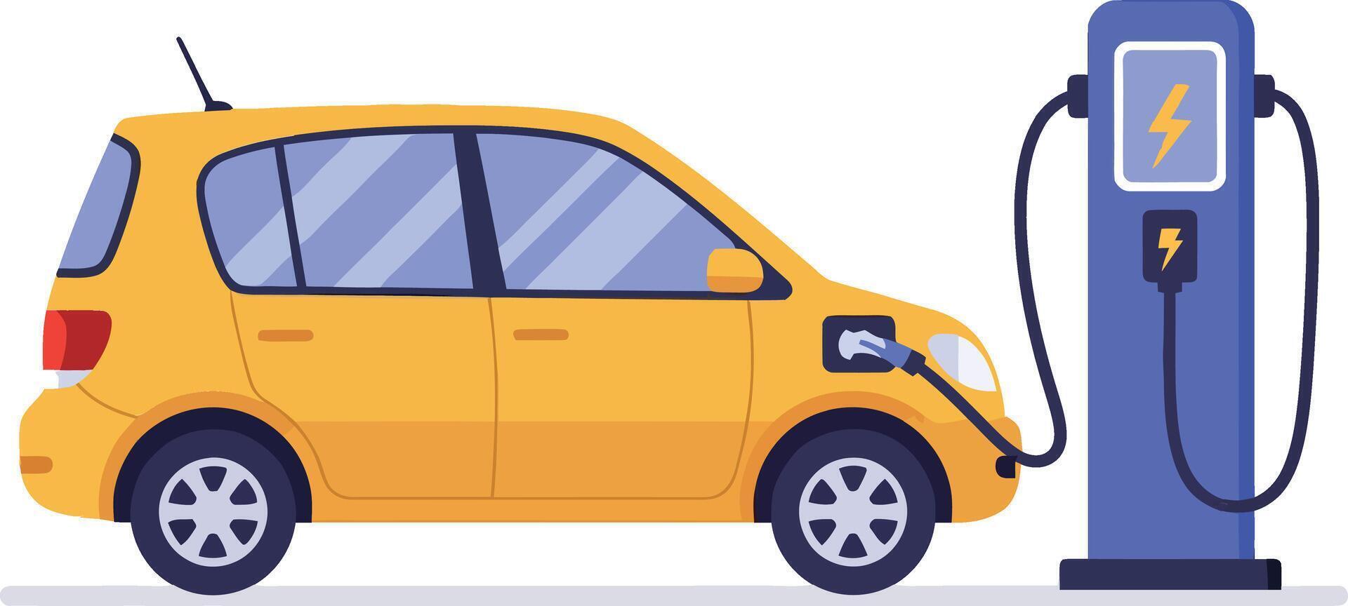 Electric car charging at a station in a flat design style showcasing modern transportation art vector