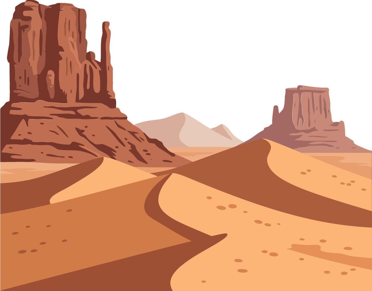 Desert landscape with sandstone formations in warm colors, flat design style, captivating art vector