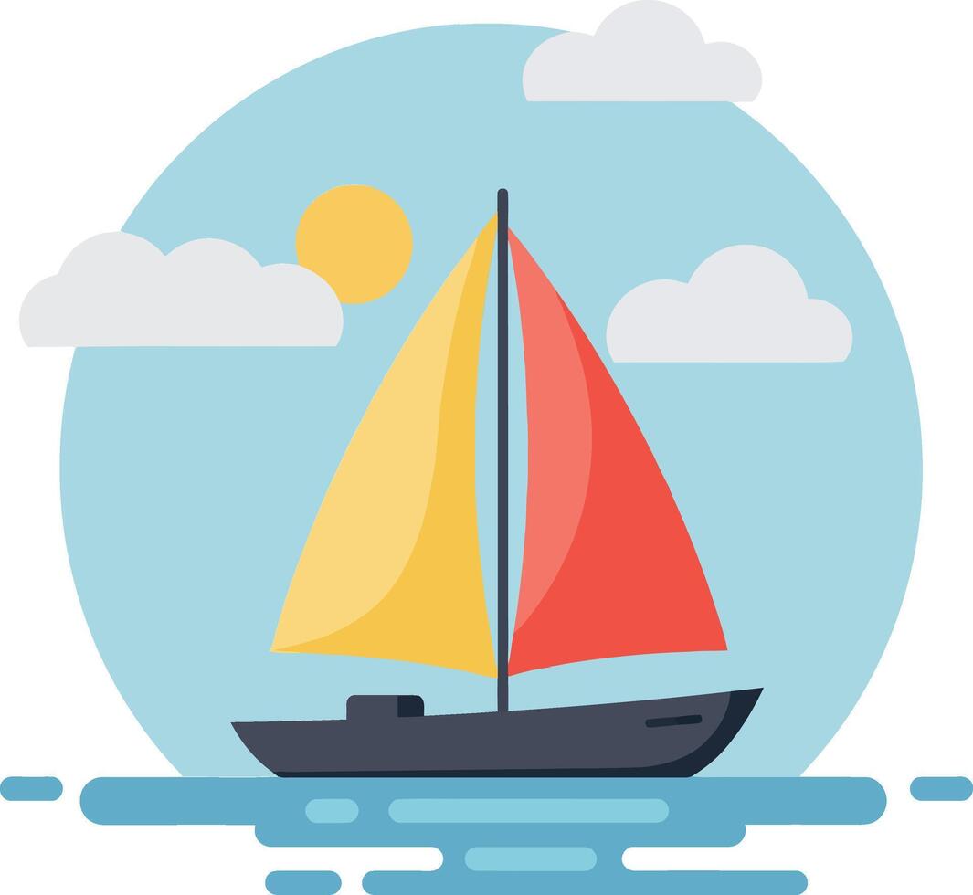 Sailboat on calm water with colorful sails in flat design style art vector