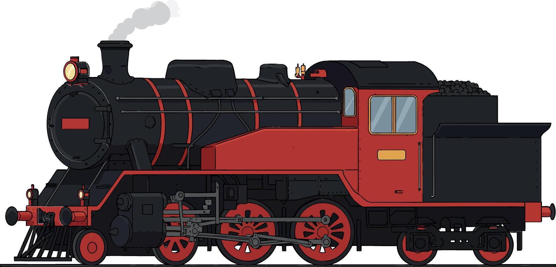 Vintage steam locomotive design in flat style showcasing intricate details and bold colors, illustration vector