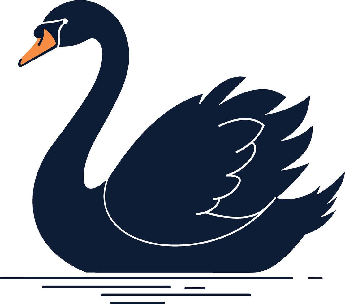 Elegant black swan swimming gracefully in water with minimalistic design style art vector