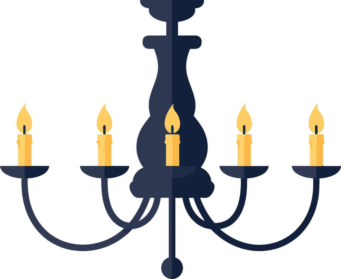 Elegant chandelier design in flat style with warm colors and candles, showcasing detailed art vector
