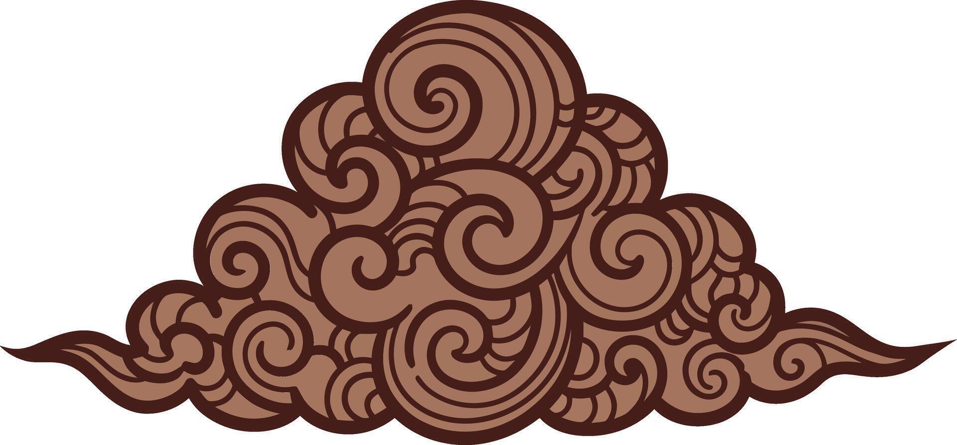 Brown swirling cloud design in detailed flat style showcasing elegant curves and patterns in art vector