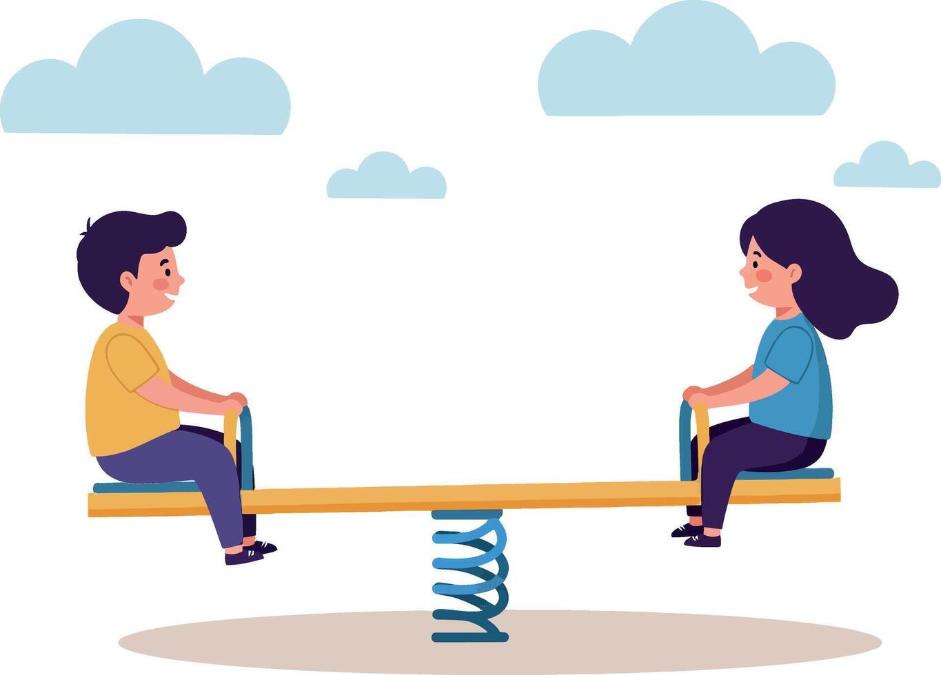 Children playing on a colorful seesaw in a flat and cheerful illustration vector