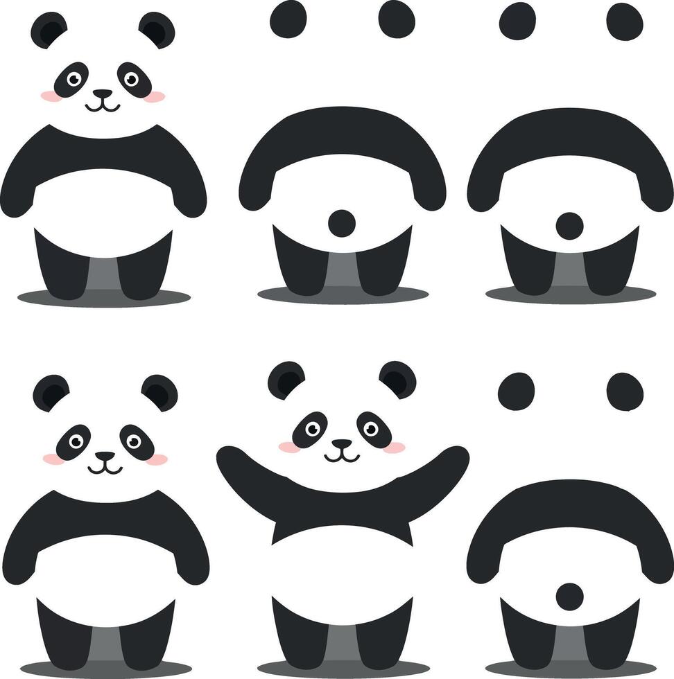 Playful panda character transformation in flat design style showcasing joyful expressions in art vector