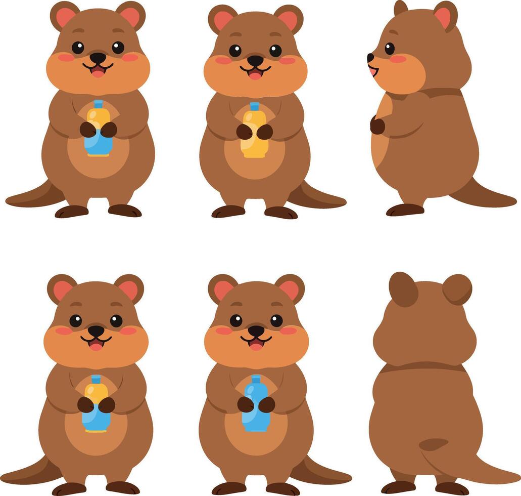 Cute animal character transformation in flat design showcasing playful movements in art vector