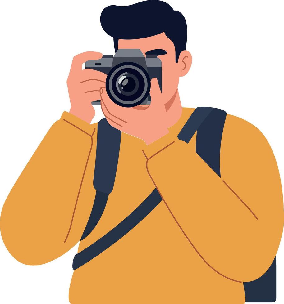 Person holding a camera in a flat minimal style illustration capturing a moment with artistry vector