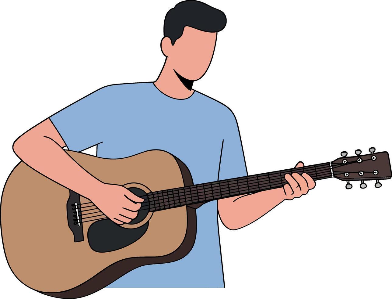 Person playing acoustic guitar in minimal style illustration showcasing music and creativity in action vector