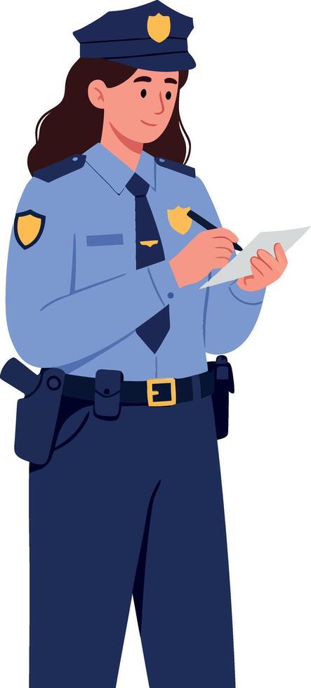Police officer character holding a notepad in flat design style art vector