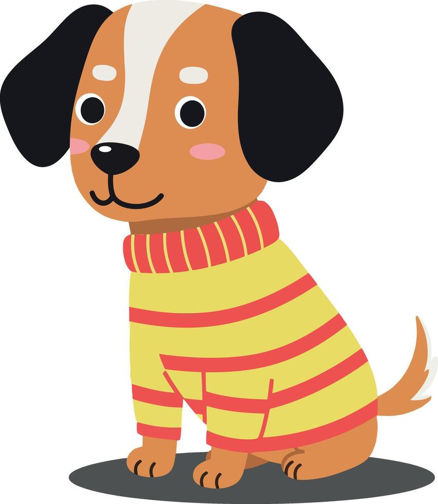 Cute dog wearing a striped sweater in flat art vector