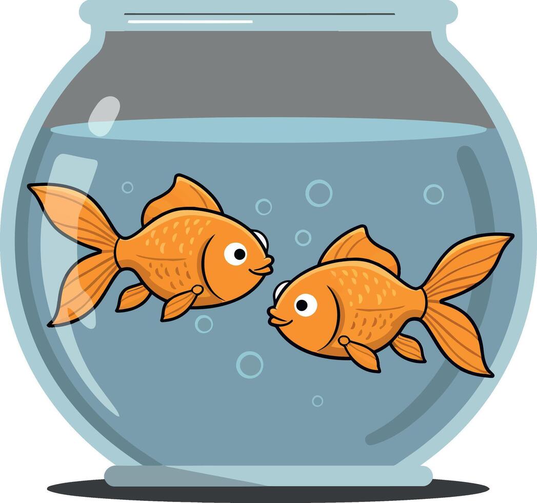 Two playful goldfish swimming in a bowl flat art vector