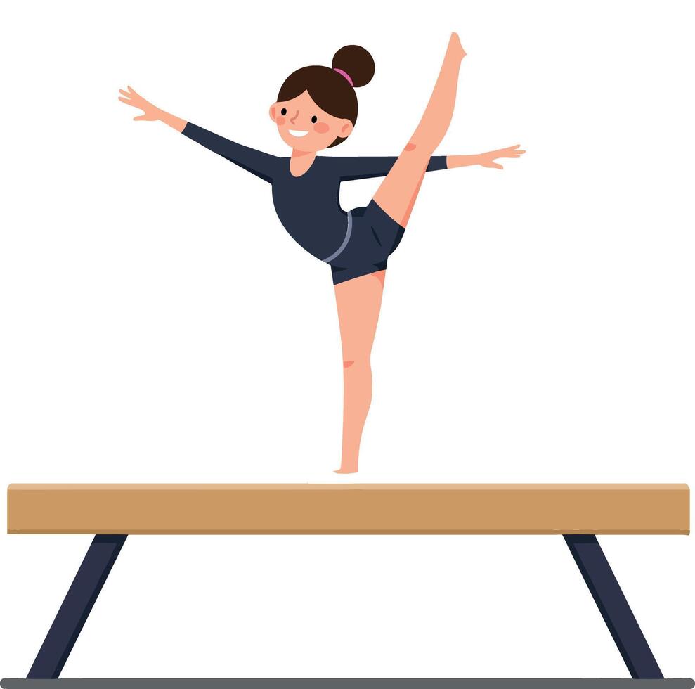 Gymnast performing an elegant balance pose on a beam in art vector