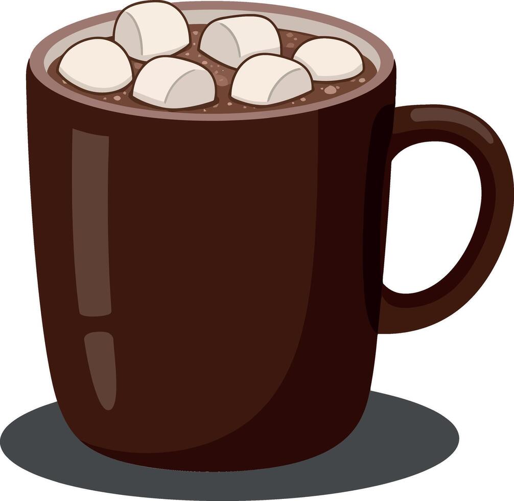 Hot chocolate mug filled with marshmallows in flat art vector
