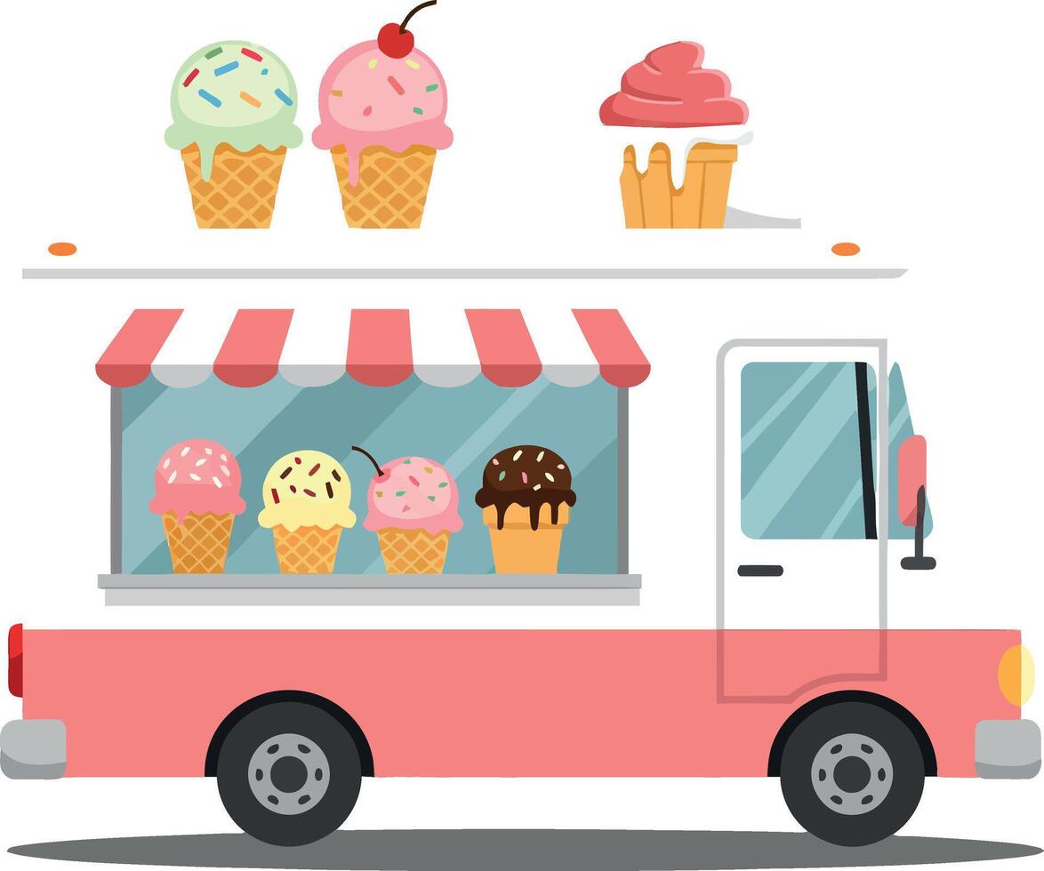 Ice cream truck with colorful cones in art vector