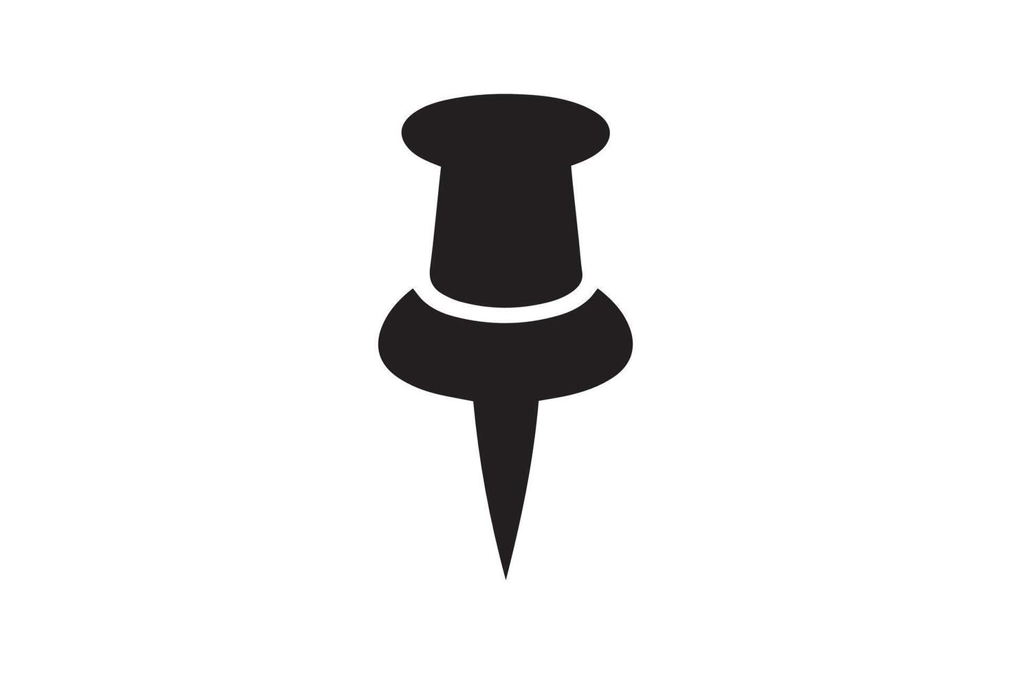 A black and white icon of a pin vector