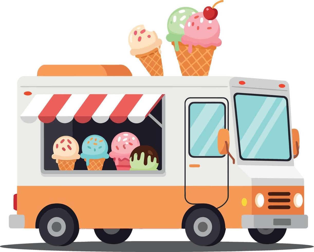 Ice cream truck with colorful cones vector