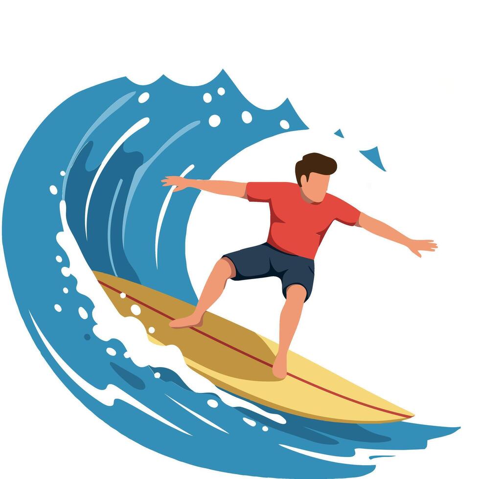 Surfer riding a wave in flat style art illustration vector