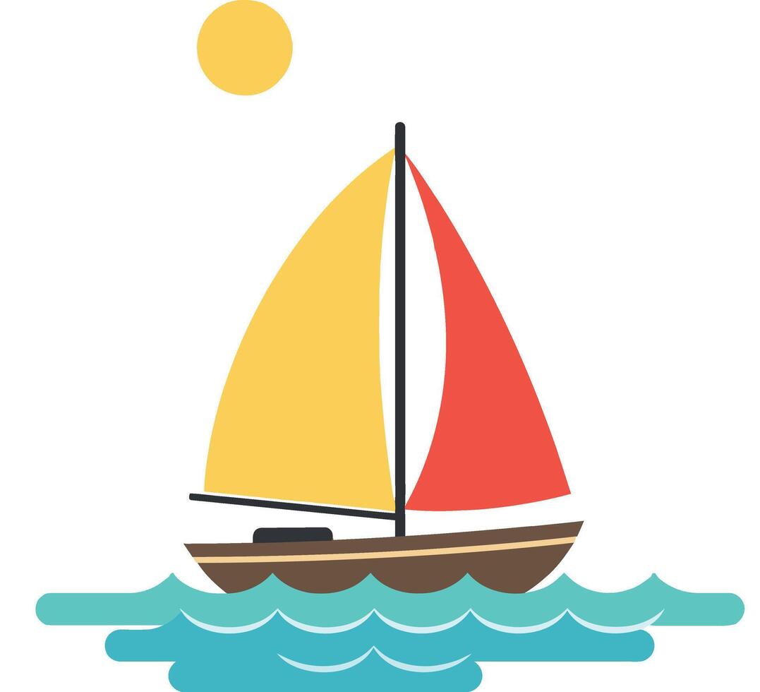 Colorful sailboat floating on waves in flat art style vector
