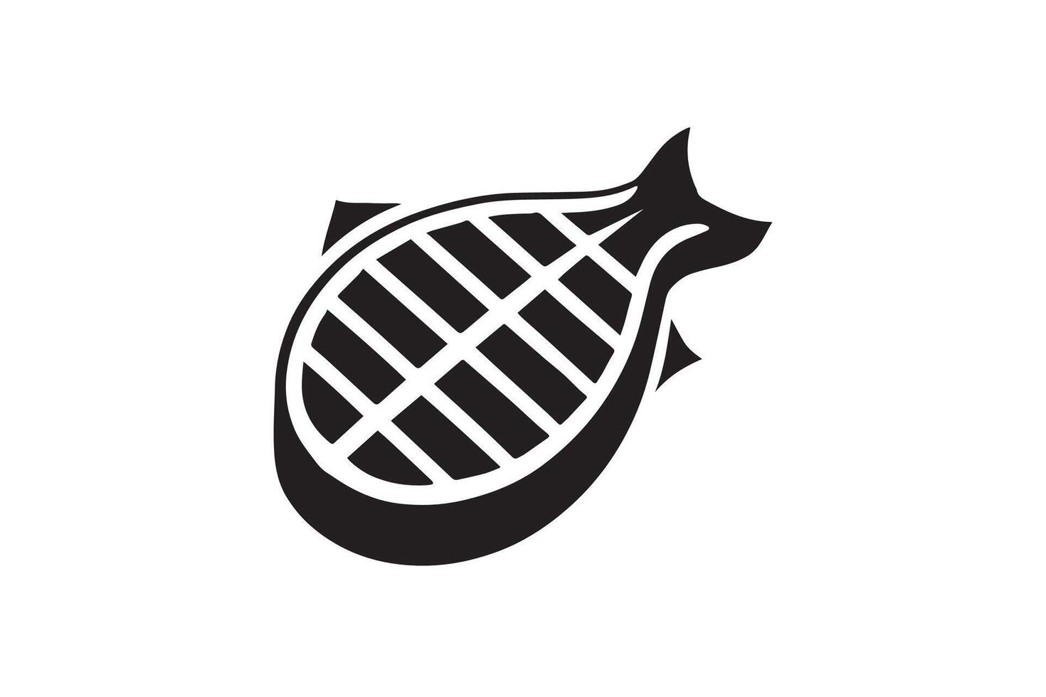A black and white logo of a fish vector