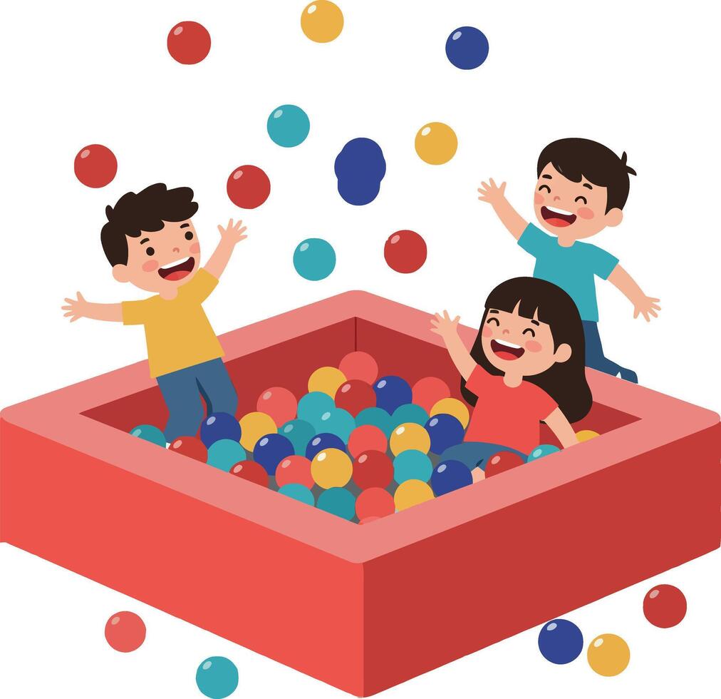 Children playing joyfully in a colorful ball pit art vector