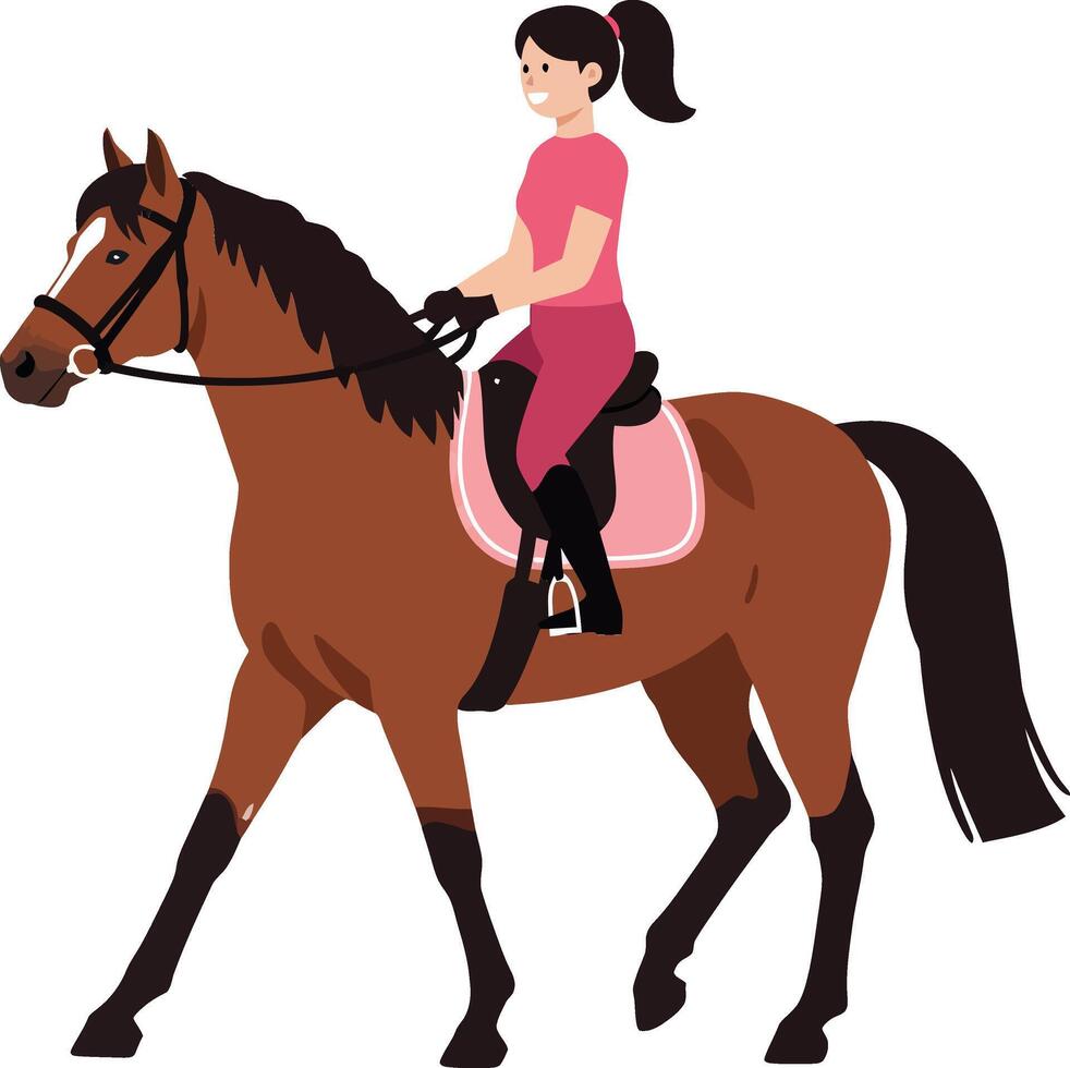 Horse riding scene with a girl in flat art style vector