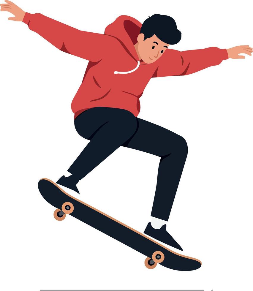 Skateboarder performing a trick in a flat illustration vector