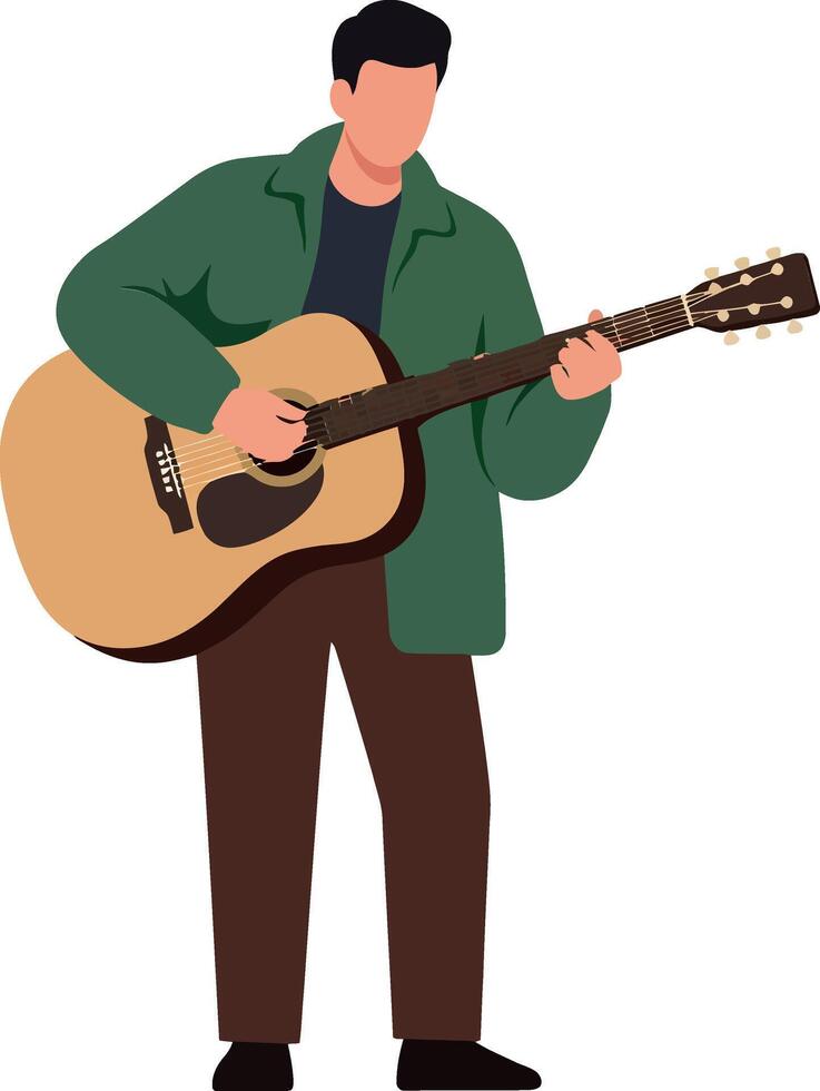 Musician playing acoustic guitar in flat minimal art vector