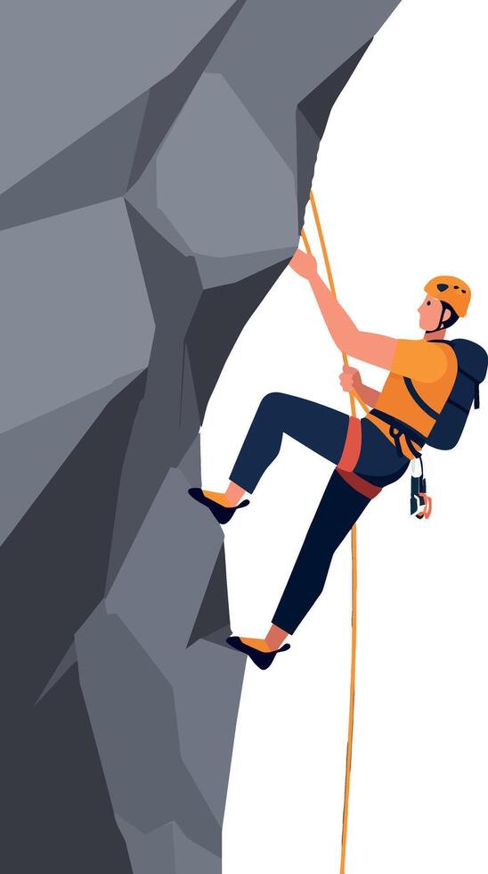 Climber ascending a rocky wall in minimal style showcasing determination and adventure in art vector