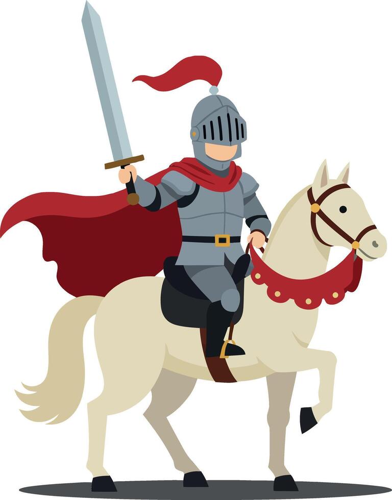 Knight in shining armor riding a majestic horse in flat design art vector