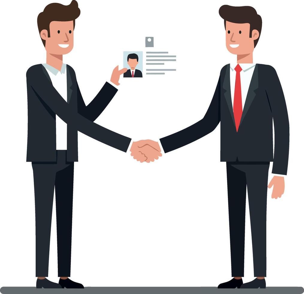 Two business professionals shaking hands in a flat and minimal design style illustration vector