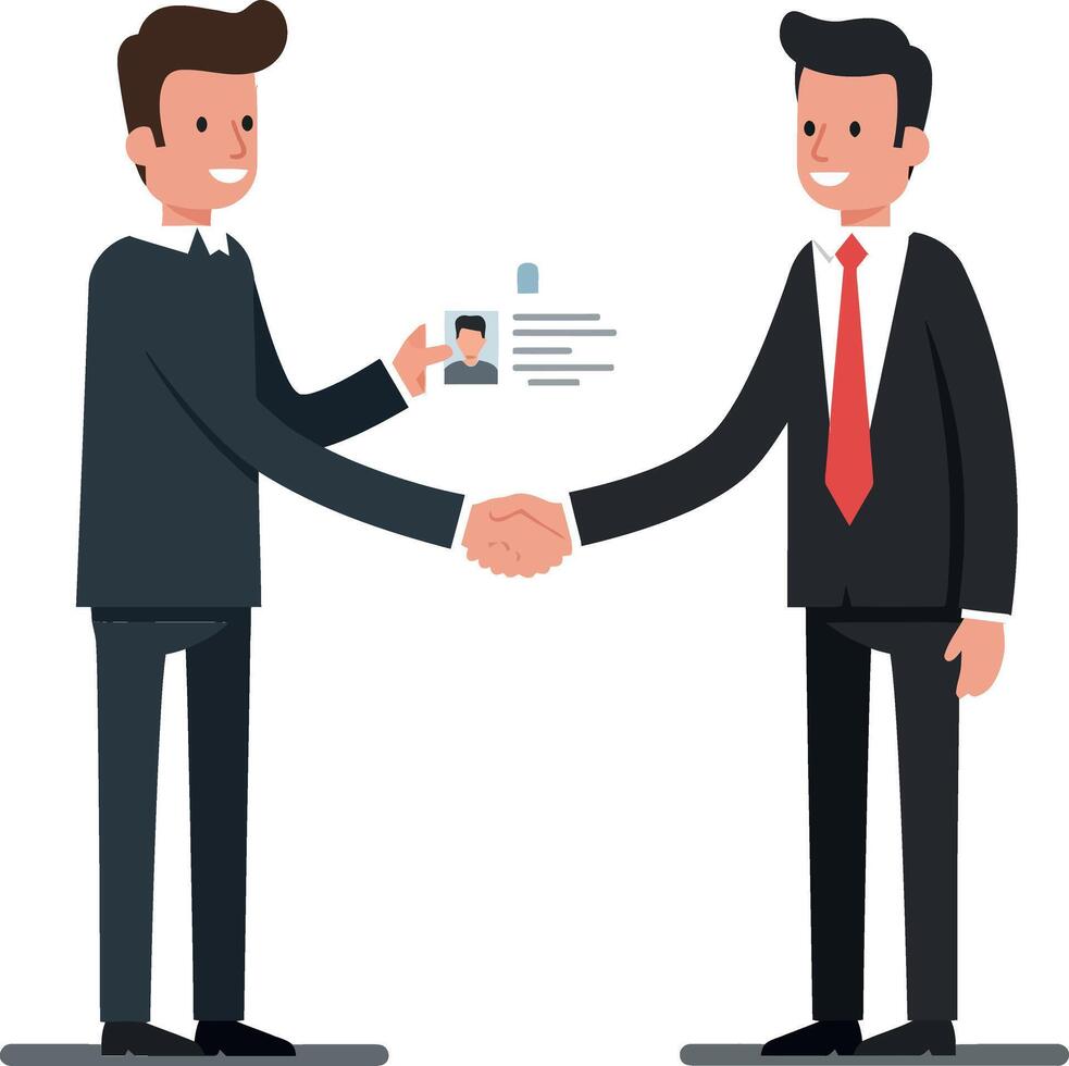 Businessmen shaking hands exchanging information in minimal flat art style vector