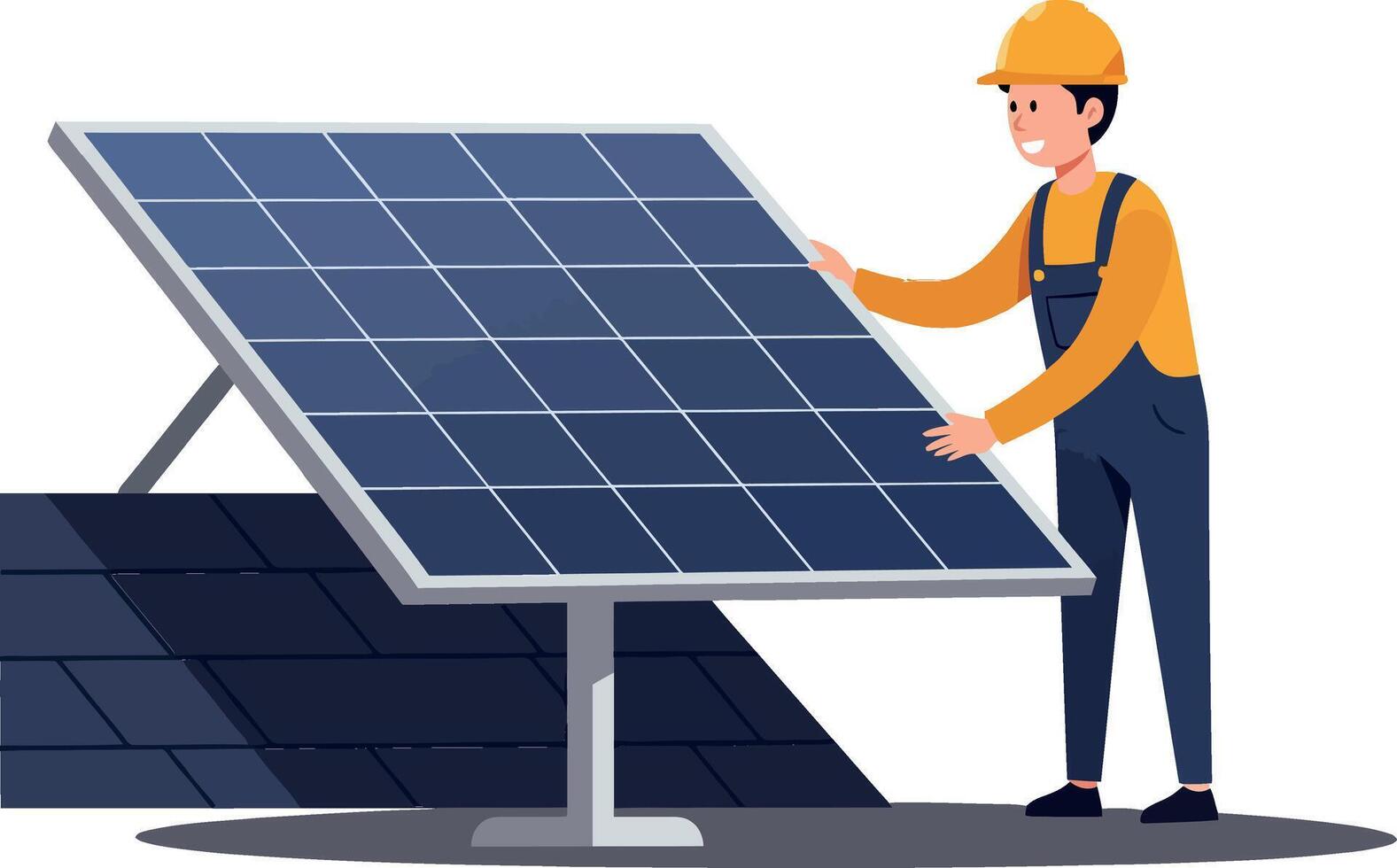 Worker adjusting solar panel with minimal style showcasing renewable energy in art vector
