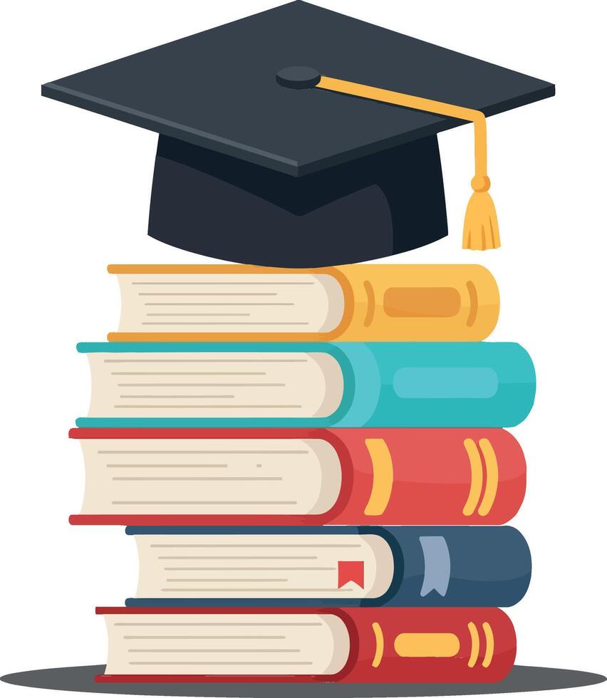Stack of colorful books with graduation cap in flat design style art vector