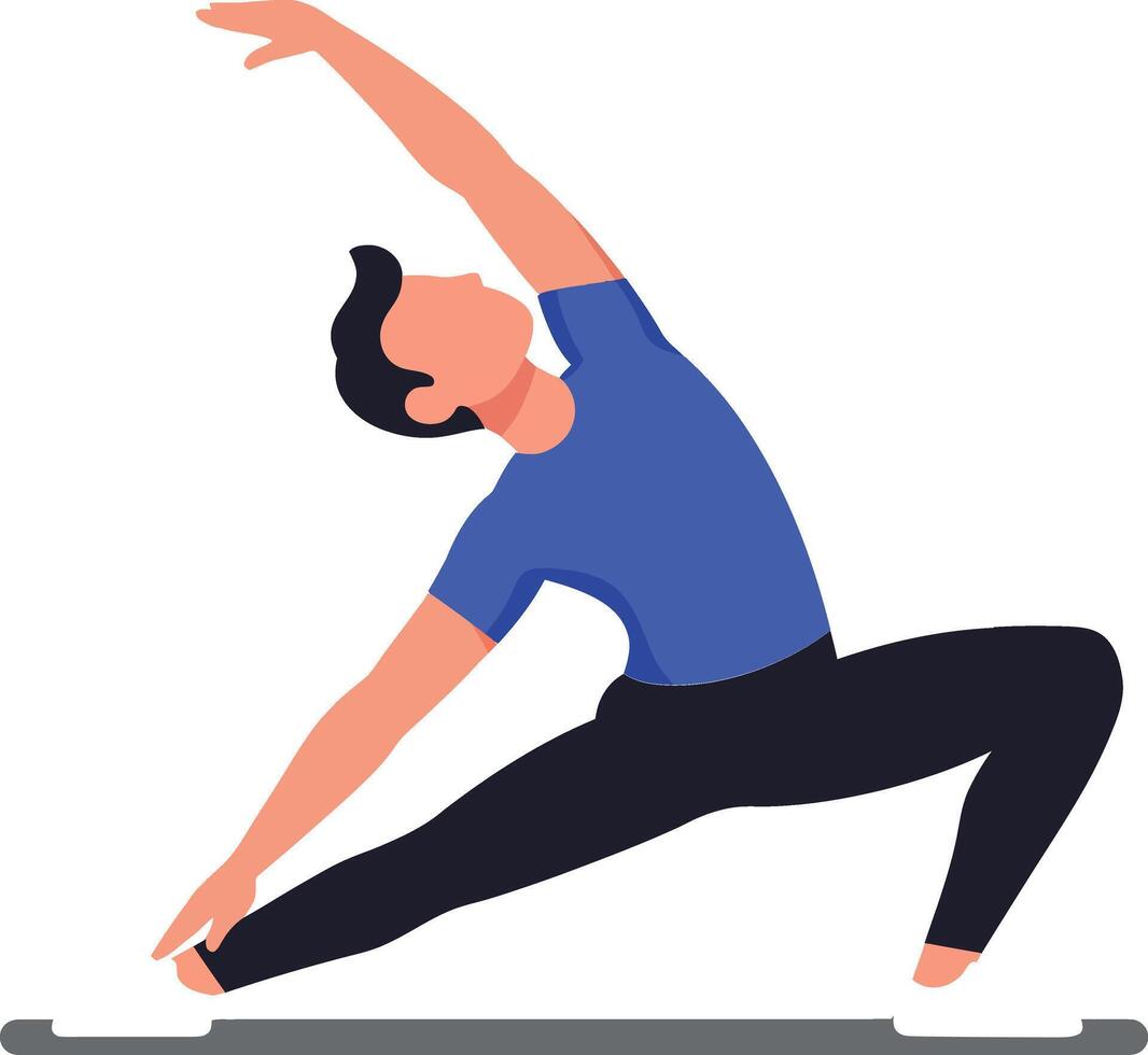 Dynamic fitness pose transition in minimal flat design style showcasing art representation of stretching exercise vector