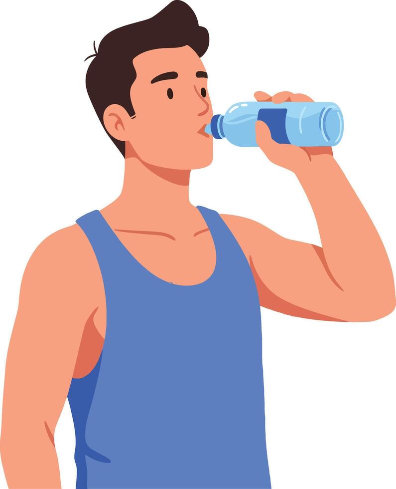 Athletic man drinking water in a minimal flat design style illustration vector