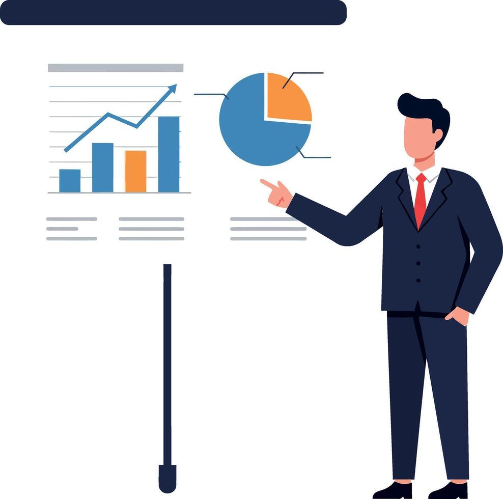 Businessman presenting financial growth data with charts and graphs vector