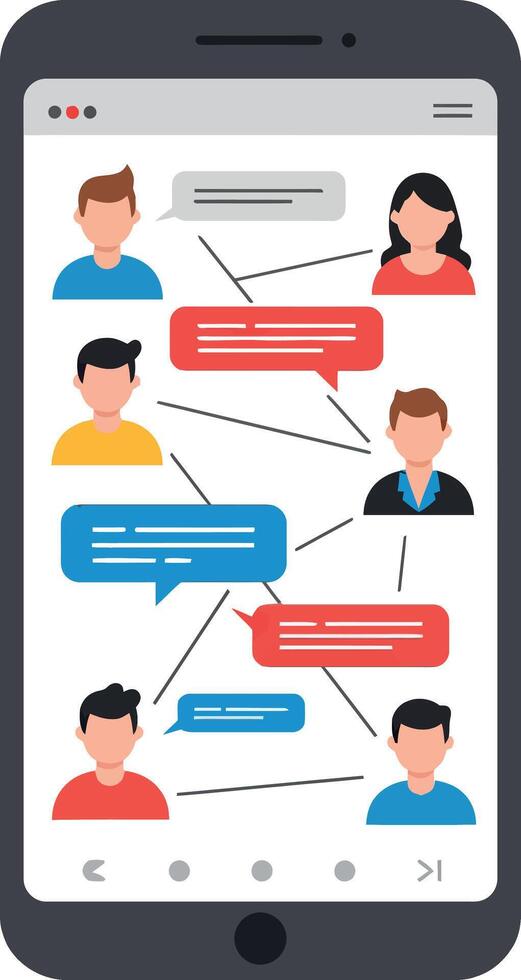 Digital smartphone displaying conversation between multiple users with chat bubbles vector