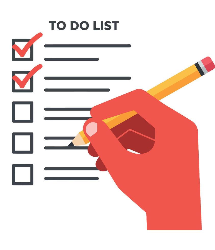 Hand holding pencil marking checked items on to-do list vector