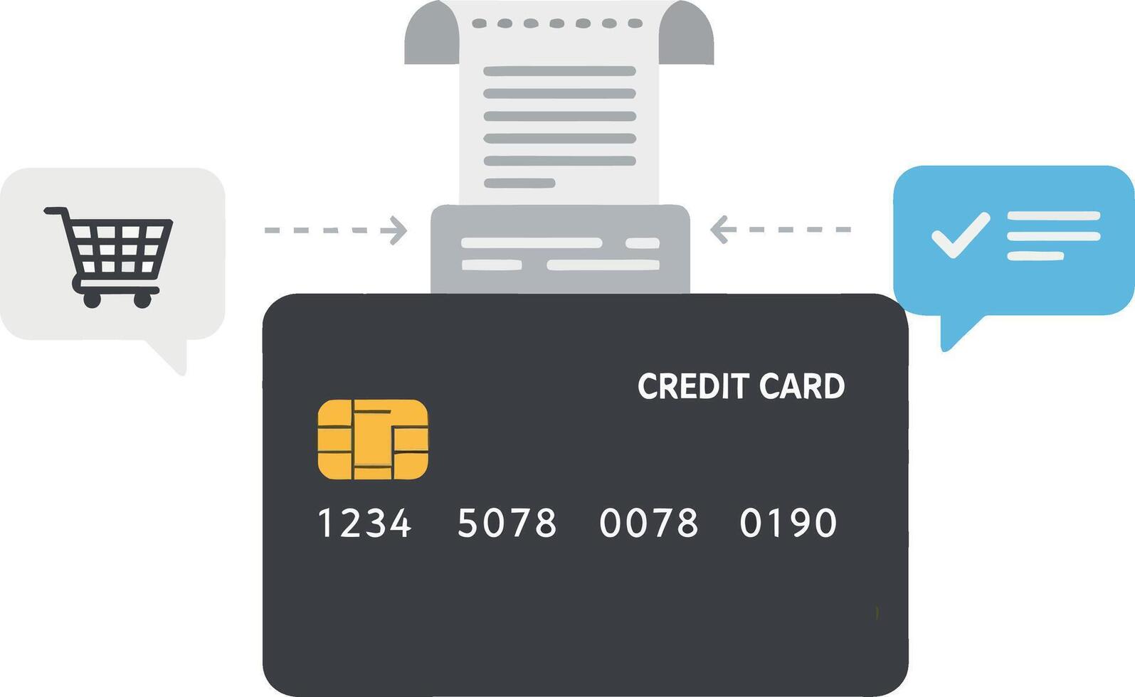 Credit card transaction process illustrated with icons and symbols for clarity vector