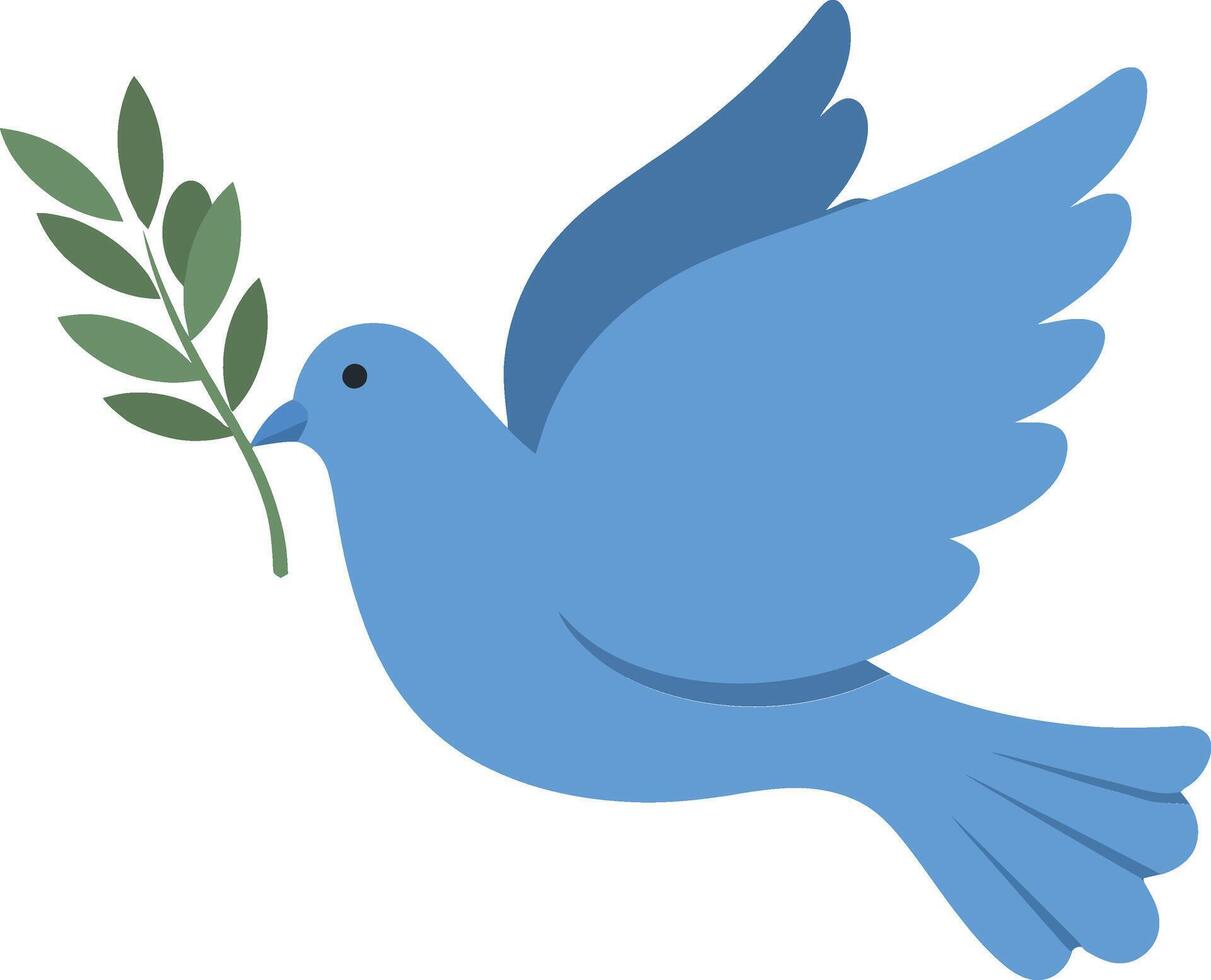 Blue bird flying with olive branch in its beak, symbolizing peace vector