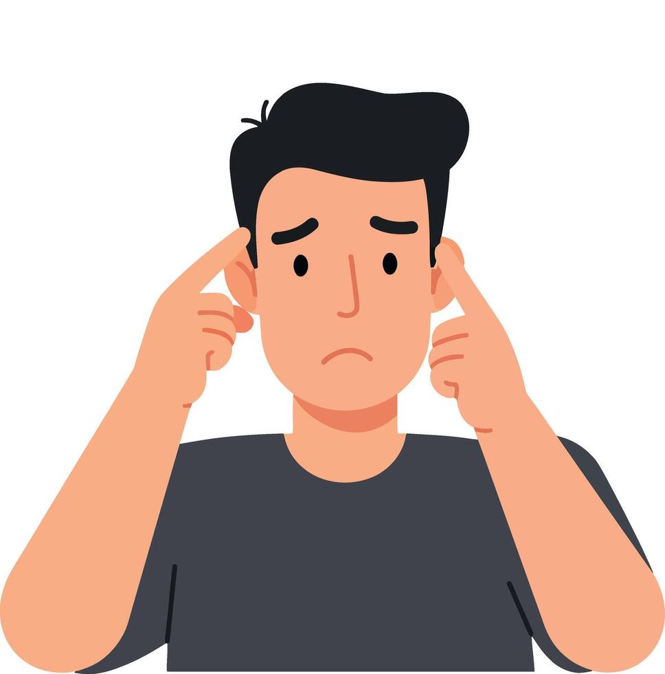 Young man showing signs of confusion with hand gestures on head vector