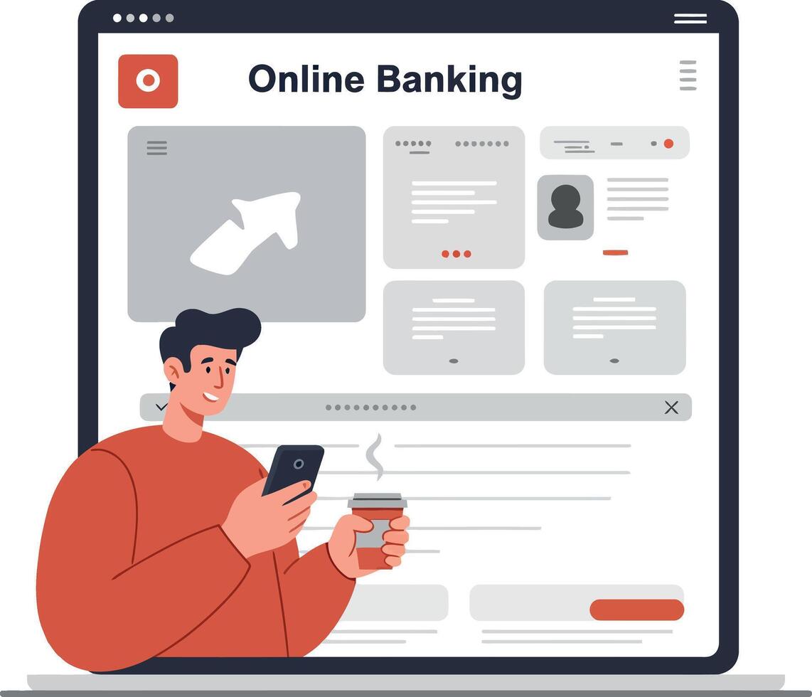 User interacting with online banking interface on a laptop screen vector