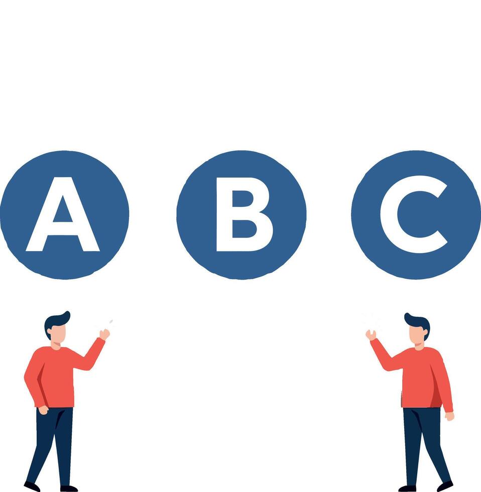 Two men interacting with letters in a minimalistic illustration style vector