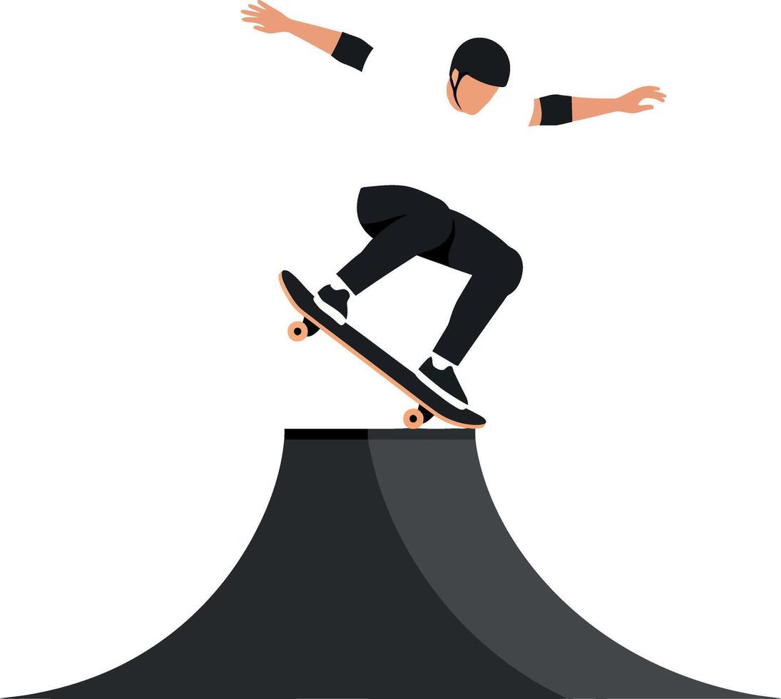Skateboarder performing a trick on a ramp in flat art vector