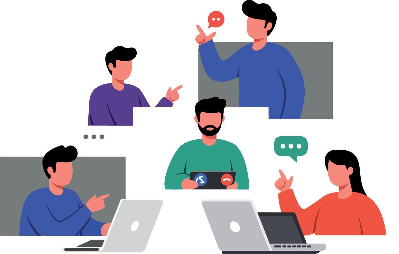 Group of people engaged in conversation with flat illustration vector